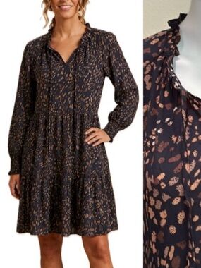 BeachLunchLounge Babydoll Midi Dress Size XS Dot Patterned Tiered Ruffle Hem